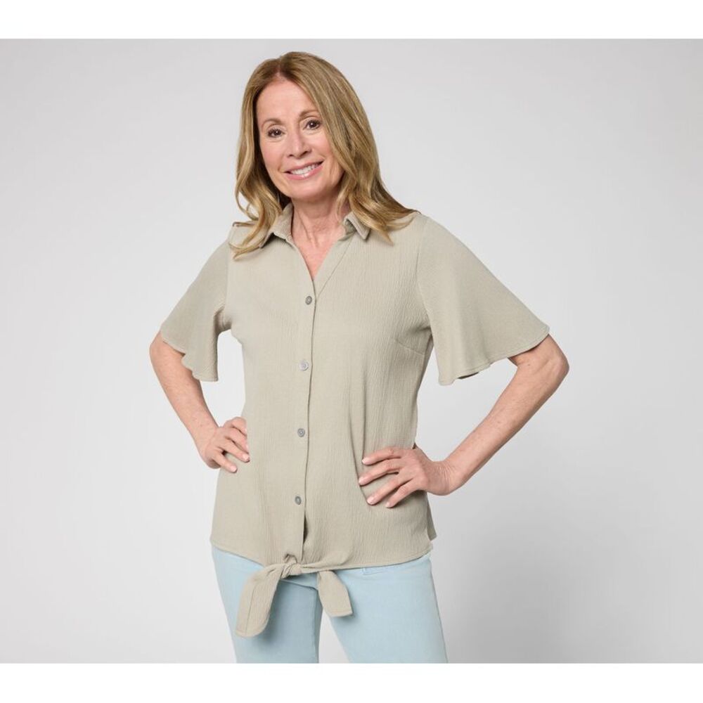 Belle by Kim Gravel Women's Top Sz S Packabelle Slay the Vacay Tie Green